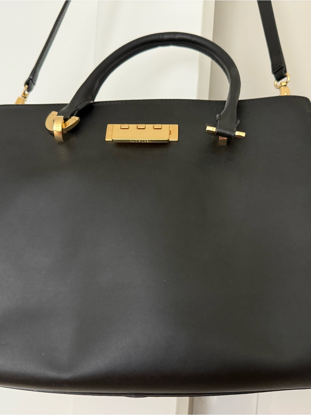 ZAC Zac Posen Zac Eartha East West Black Leather Satchel Gold Hardware Bag - Picture 13 of 15